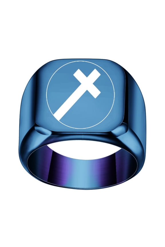 Stainless Steel 18mm Square Personalised Cross Pattern Rings For Men Classic Elegant Wedding Band Jewelry Blue Size 15