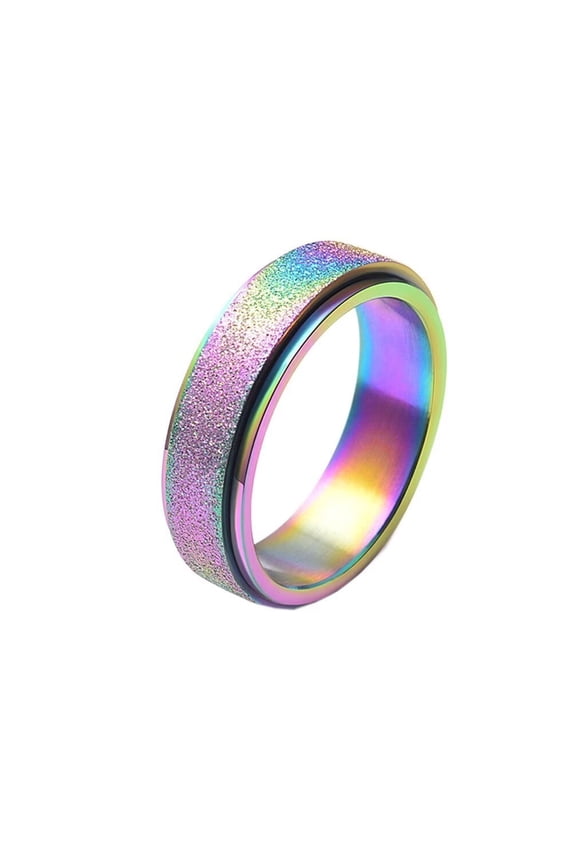 Stainless Steel 6MM Sandblasted Rotatable Lucky Anxiety Ring Band for Men Women Rainbow Size 12