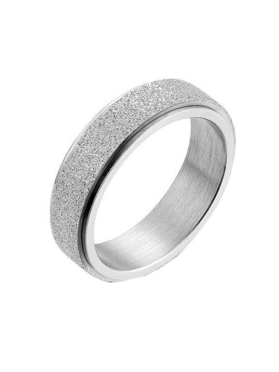 Stainless Steel 6MM Sandblasted Rotatable Lucky Anxiety Ring Band for Men Women Silver Size 6