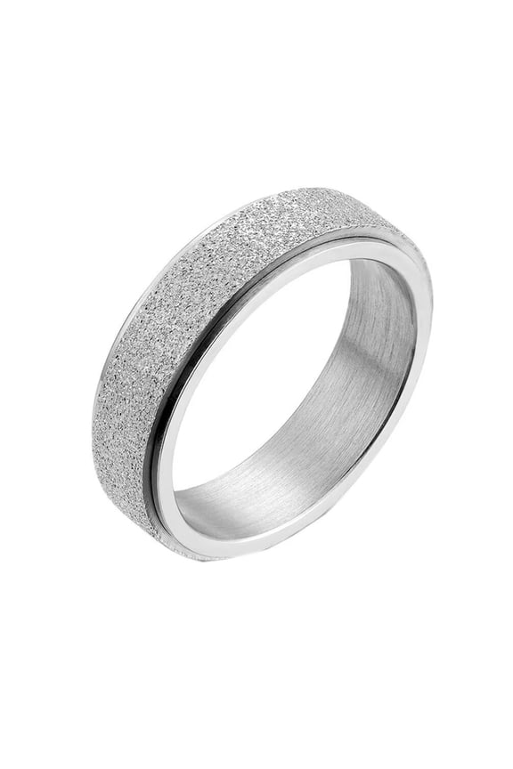 Stainless Steel 6MM Sandblasted Rotatable Lucky Anxiety Ring Band for Men Women Silver Size 7