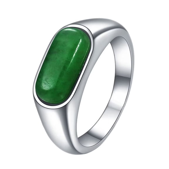 PAMTIER Stainless Steel 8MM Vintage Personality Gemstone Ring for Men Women Silver Green Size 8