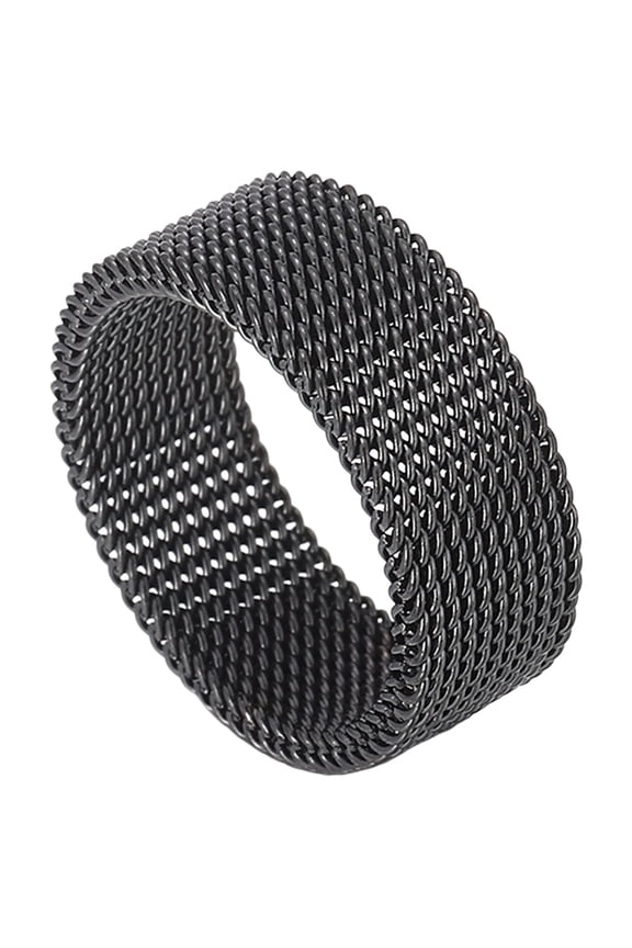 Stainless Steel 8mm Mesh Rings for Men Women Wide Woven Comfort Fit Band Statement Minimalist Jewelry Black Size 10