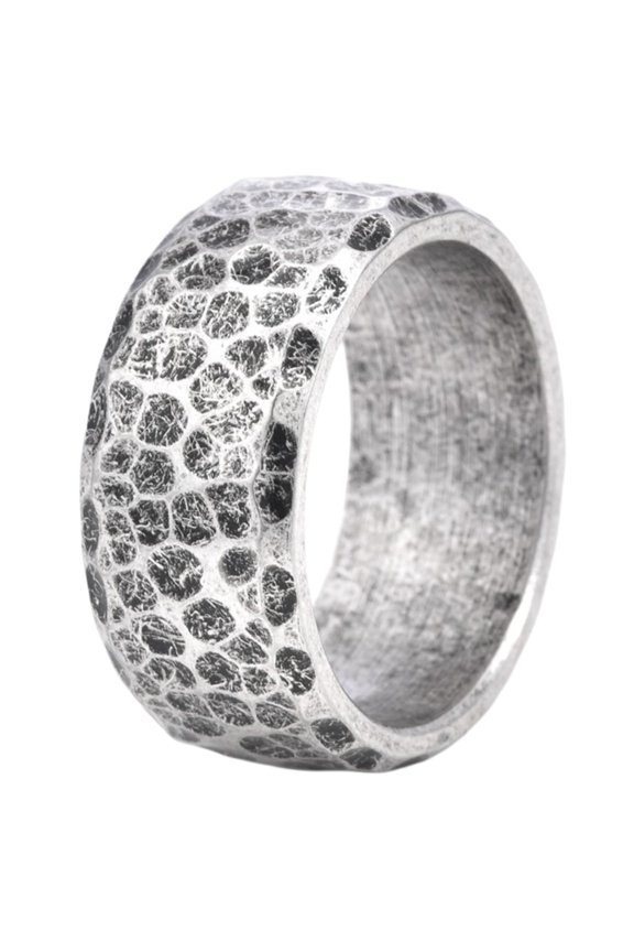 Stainless Steel 8mm Wide Hammered Honeycomb Textured Rings for Men Women Vintage Statement Wedding Promise Band Jewelry Gift Antique Silver Size 7