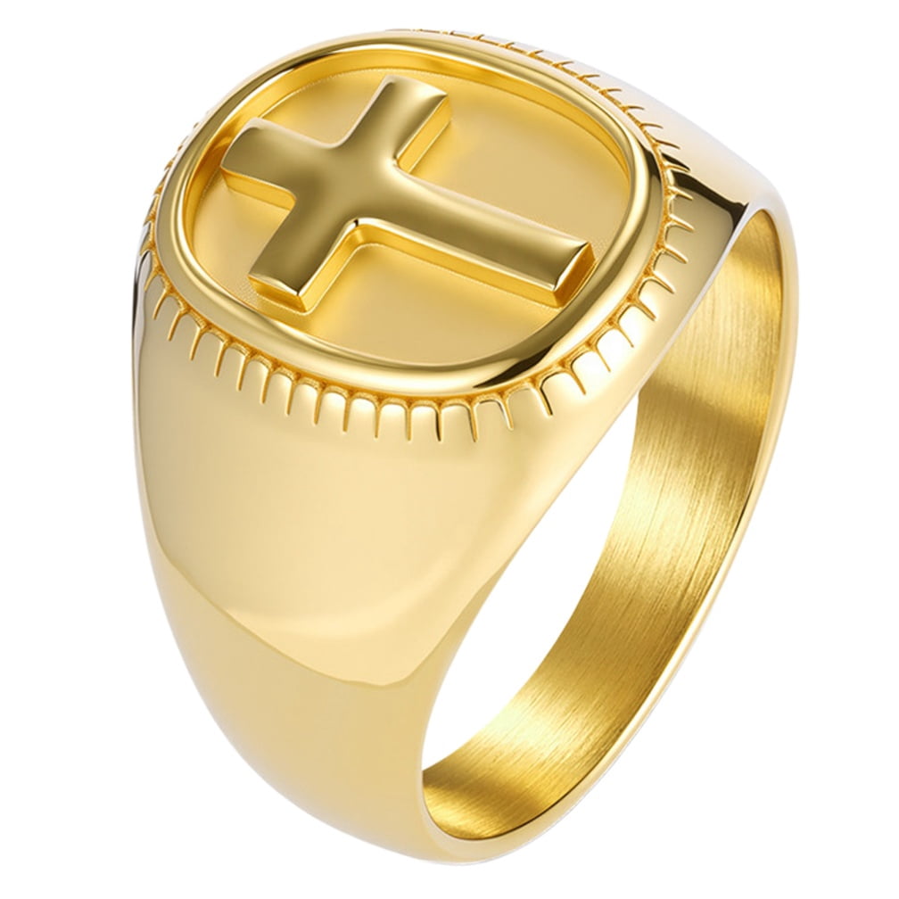 PAMTIER Stainless Steel Christian Cross Signet Rings for Men Classic ...