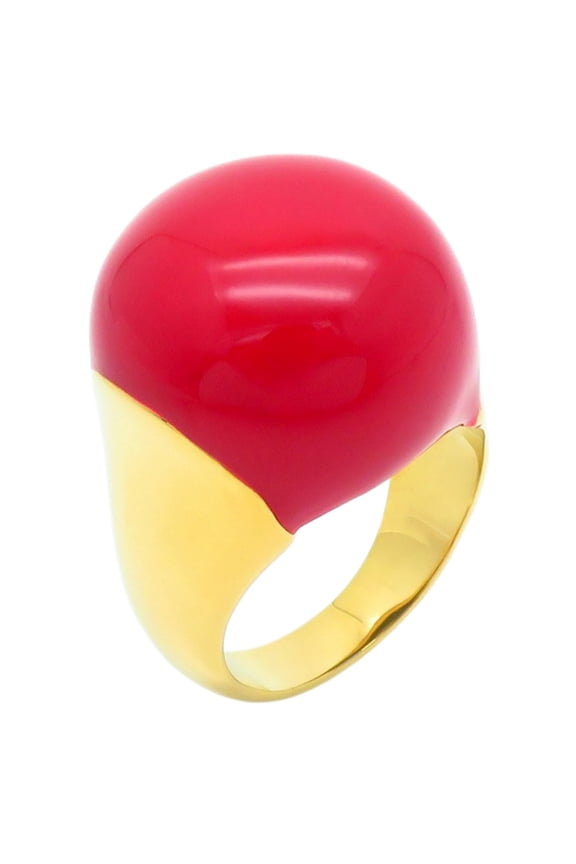 Stainless Steel Dome Cocktail Gemstone Rings for Women Simple Elegent Statement Jewelry Gift Gold Red Size 10
