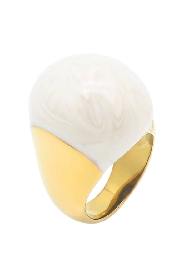 Stainless Steel Dome Cocktail Gemstone Rings for Women Simple Elegent Statement Jewelry Gift Gold White Size 8