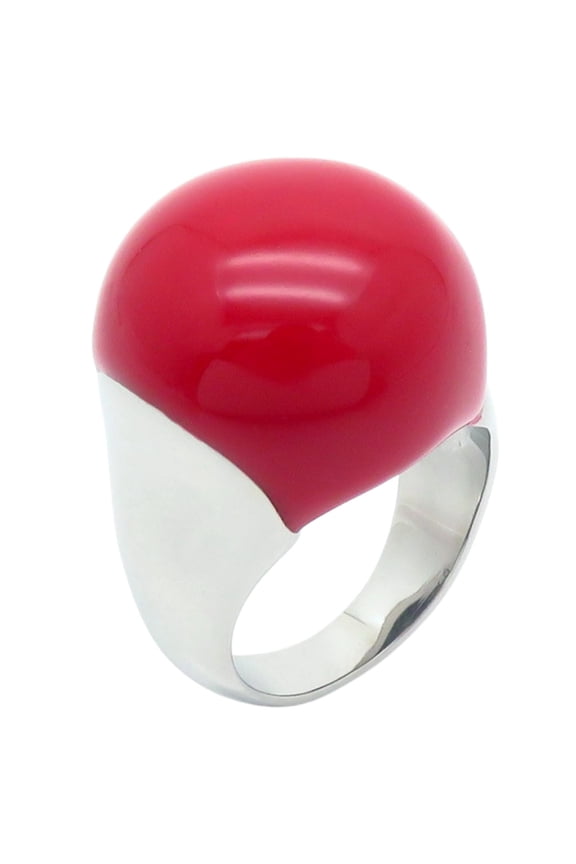 Stainless Steel Dome Cocktail Gemstone Rings for Women Simple Elegent Statement Jewelry Gift Silver Red Size 8