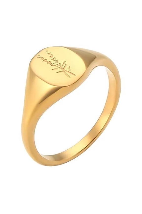 Stainless Steel European and American Style Handmade Engraved Lavender Gold Statement Ring for Womens Ladies Size 9