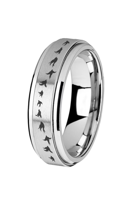 Stainless Steel Fidget Spinner Bird Ring with Rotating Band for Men Women Meditation Flying Swallow Pattern Silver Size 6