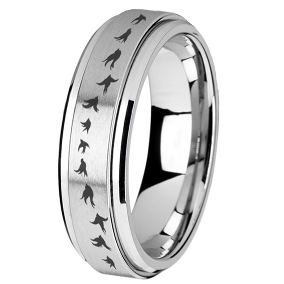 PAMTIER Stainless Steel Fidget Spinner Bird Ring with Rotating Band for Men Women Meditation Flying Swallow Pattern Silver Size 8