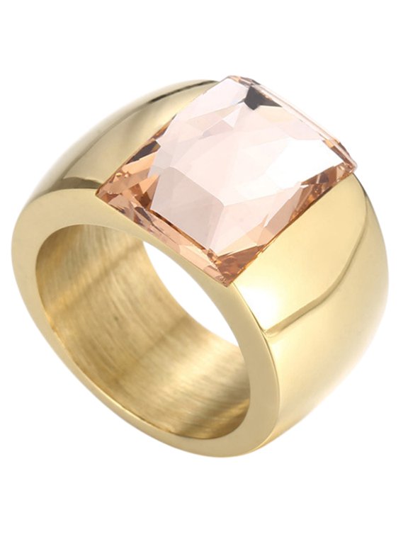 Stainless Steel Gemstone Rings for Women Wide Band with Square Cut Classic Elegant Simple Cocktail Wedding Promise Band Jewelry Gold Champagne Size 10