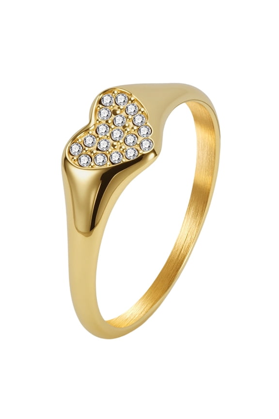 Stainless Steel Heart Cubic Zirconia Rings for Women Dainty Statement Stackable Promise Ring Jewelry Gift Gold Size 5