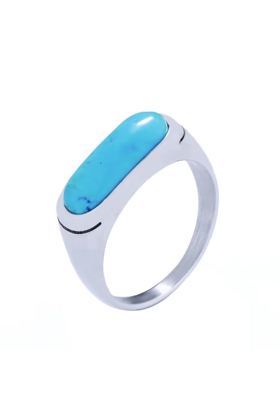 Stainless Steel Individuality Retro Gemstone Ring for Men Women Silver Blue Size 6