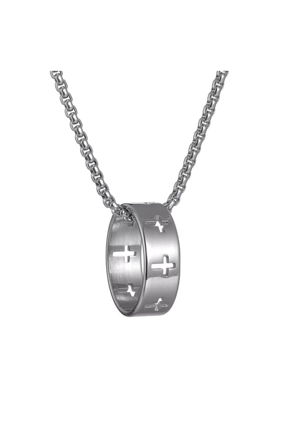 Stainless Steel Jewelry Men's Hollow Out Cross Pendant Minimalist Amulet Hip Hop Rock Graduation Birthday Necklace Silver