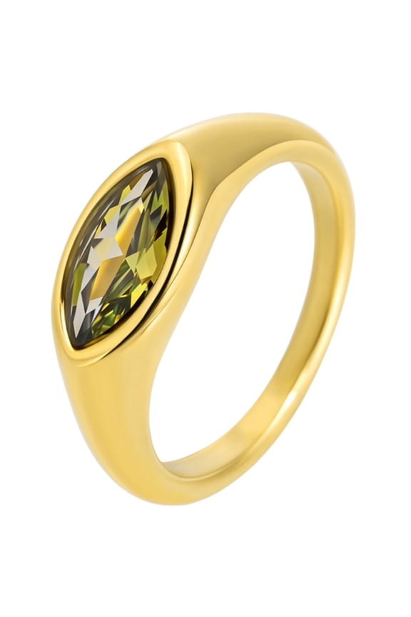 Stainless Steel Minimalist Inlaid With Zircon Rings for Women Classic Simple Charm Jewelery Gold Green Size 12