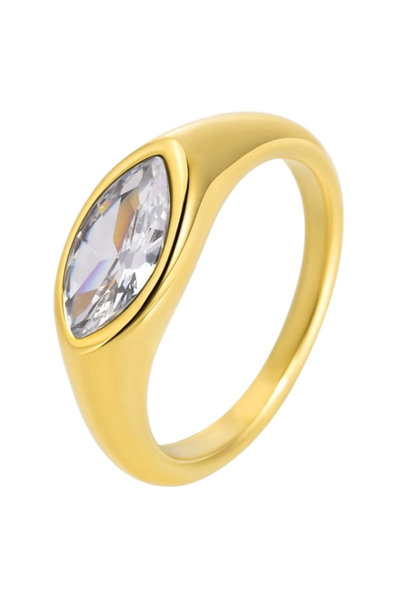 Stainless Steel Minimalist Inlaid With Gemstone Rings for Women Classic Simple Charm Jewelery Gold Plated White Size 9