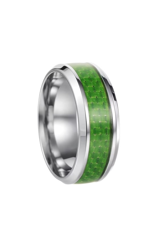 Stainless Steel Personalize Green Carbon Fiber Inlay 8mm Comfort Fit Wedding Band Ring for Men Women Silver Size 10
