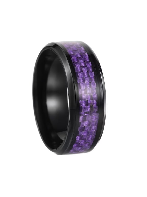 Stainless Steel Personalize Purple Carbon Fiber Inlay 8mm Comfort Fit Wedding Band Ring for Men Women Black Size 10