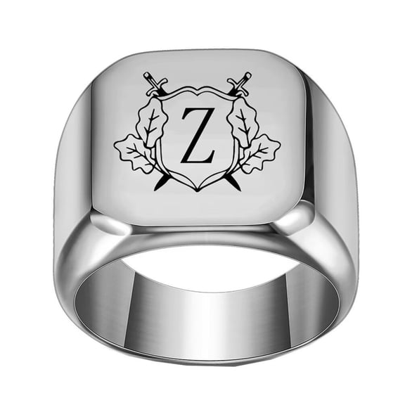 PAMTIER Stainless Steel Personalized Square Initial Alphabet A to Z Ring for Men Women Silver Z Size 15