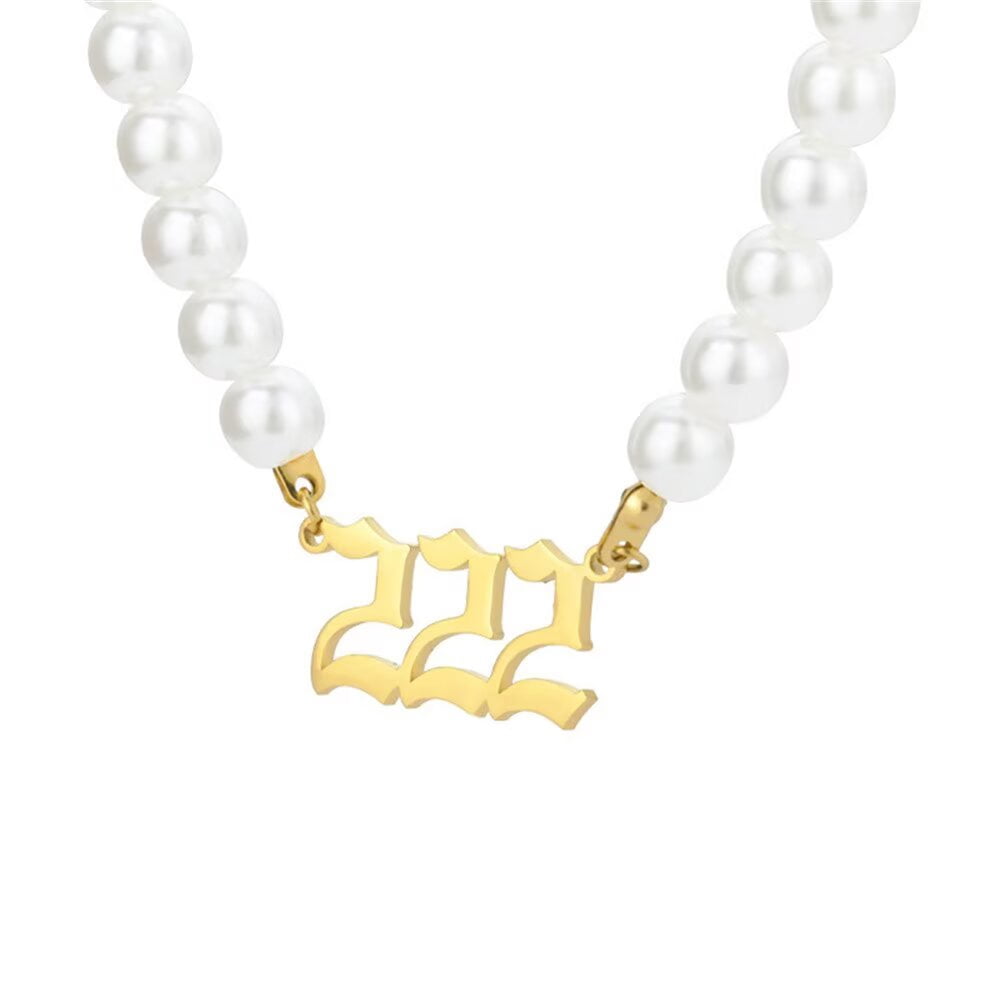 PAMTIER Stainless Steel Simple Angel Number Pendant Necklace Pearls ...