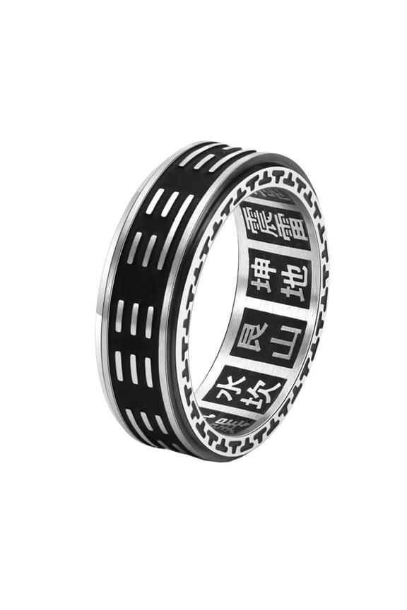 Stainless Steel Taiji Bagua Ring I Ching Rotating Fidget Spinner Rings Meditation Yin Yang Taoism Philosophy Jewelry for Men Women Size 5