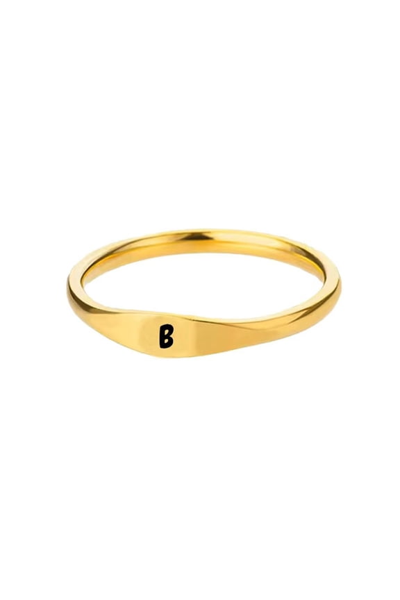 Stainless Steel Trendy Minimalist Alphabet Stacking Initial Signet Ring for Men Women Gold B Size 7