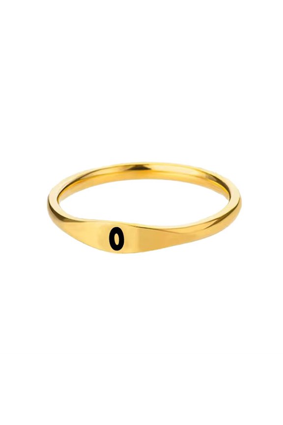 Stainless Steel Trendy Minimalist Alphabet Stacking Initial Signet Ring for Men Women Gold O Size 8