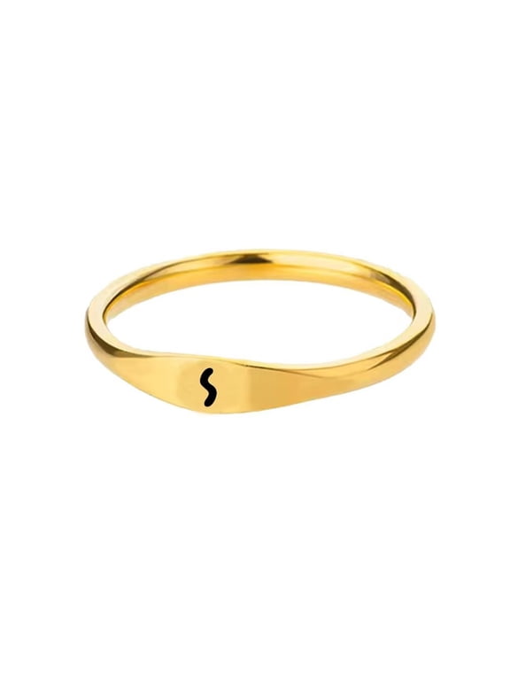 Stainless Steel Trendy Minimalist Alphabet Stacking Initial Signet Ring for Men Women Gold S Size 6