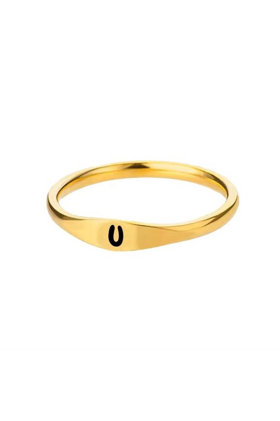 Stainless Steel Trendy Minimalist Alphabet Stacking Initial Signet Ring for Men Women Gold U Size 8