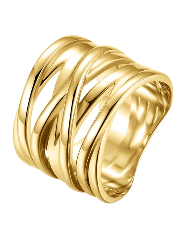 Stainless Steel Wide Braided Statement Rings for Women Chunky Cocktail Twisted Band Jewelry Gift Gold Size 8