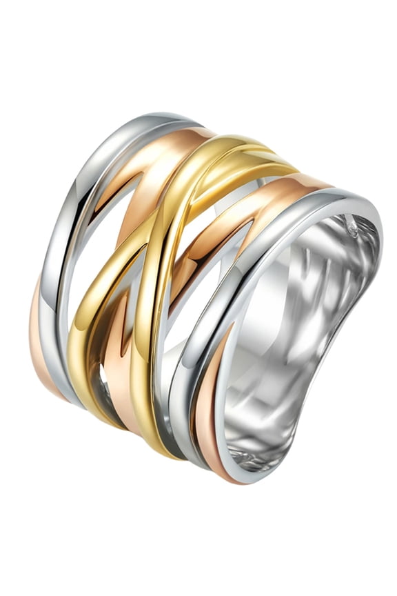 Stainless Steel Wide Braided Statement Rings for Women Chunky Cocktail Twisted Band Jewelry Gift Tri-Color Size 11
