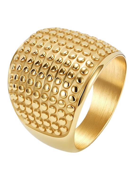 Stainless Steel Wide Dotted Chunky Cocktail Rings for Women Comfort Fit Statement Bold Band Jewelry Gift Gold Size 8