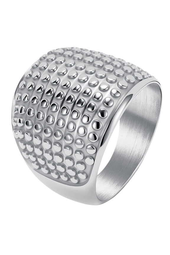 Stainless Steel Wide Dotted Chunky Cocktail Rings for Women Comfort Fit Statement Bold Band Jewelry Gift Silver Size 7