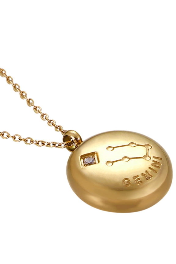 Stainless Steel Zodiac Sign Pendant Necklace for Women Classic Simple Elegant 12 Constellations Clavicle Chain Gemini