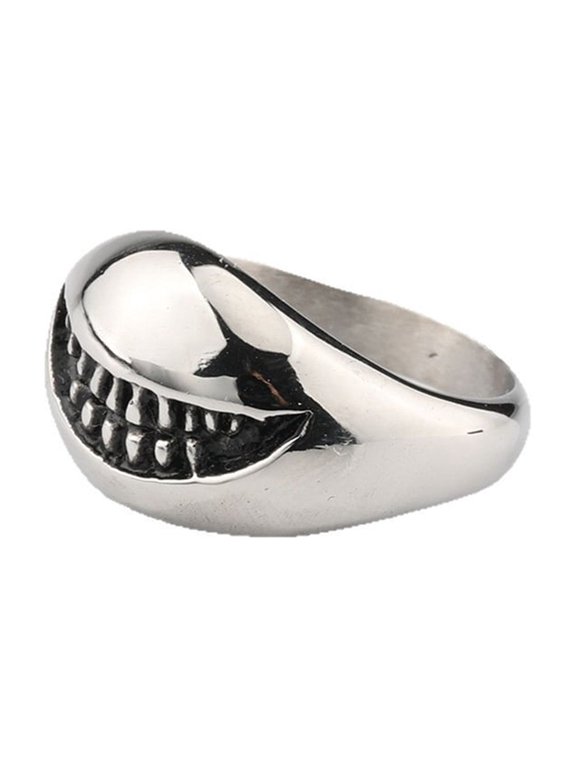 Teeth Ring for Men – Smile Face Stainless Steel Band, Vintage Hip Hop Quirky Funny Jewelry Gift for Him Size 9