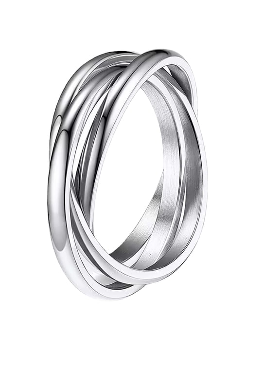 Tri-Color Interlocking Ring Unisex 3 Band Rolling Ring Minimalist Stainless Steel Stackable Jewelry Wedding Band Versatile Everyday Accessory Silver Size 9