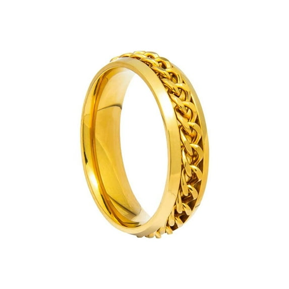 PAMTIER Unisex 6mm Stainless Steel Personality Simple Gold Chain Rotatable Fidget Ring Relieve Anxiety Couple Wedding Band Gold Size 7