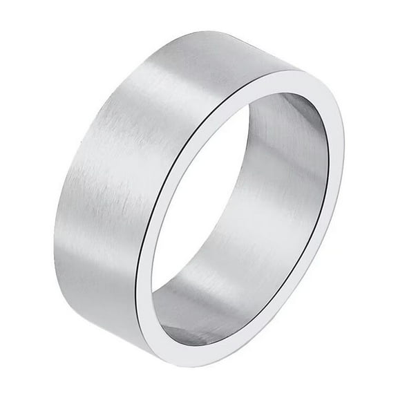 PAMTIER Unisex 8mm Personality Unique Hip Hop Pipe Cut Brushed Matte Stainless Steel Biker Ring European and American Style Silver Size 7