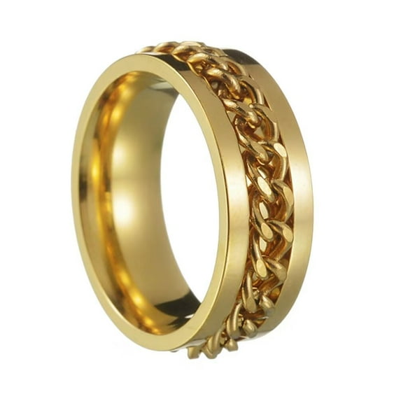 PAMTIER Unisex 8mm Stainless Steel Personality Cool Beer Bottle Opener Gold Chain Rotatable Fidget Ring Biker Anxiety Wedding Band Gold Size 10