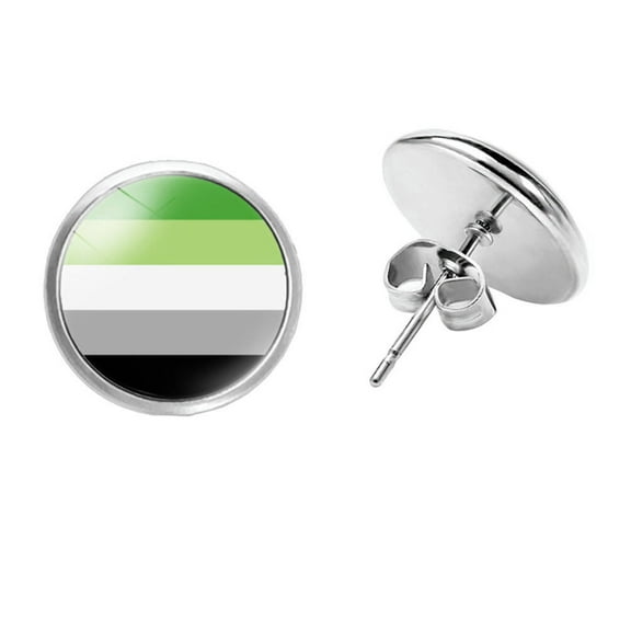 PAMTIER Unisex Alloy 12mm Simple Round Cool Colorful Stripes Aromantic Flag LGBT Gay Pride Ear Stud Earring Piercings Equality Eternity Love