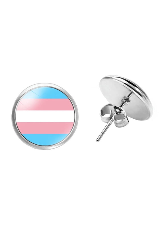 Unisex Alloy 12mm Simple Round Cool Colorful Stripes Transgender Flag LGBT Gay Pride Ear Stud Earring Piercings Equality Eternity Love