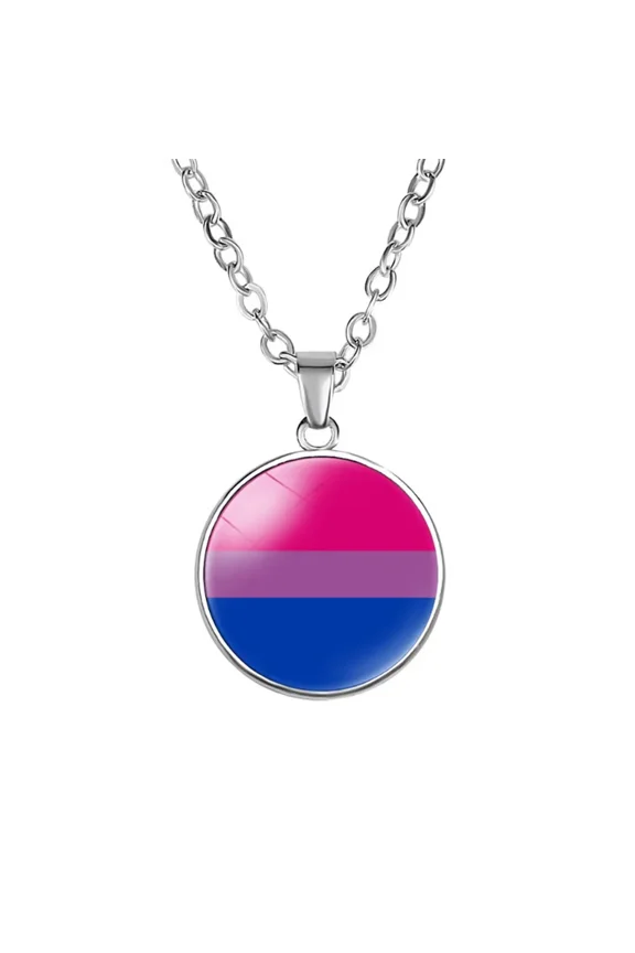 Unisex Alloy 18mm Simple Round Cool Colorful Stripes Bisexual Flag LGBT Gay Pendant Necklace Equality Eternity Love Pride Jewelry