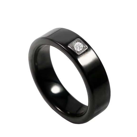 PAMTIER Unisex Ceramic 6mm Personality Simple Dragon Claw Solitaire Crystal Inlay Couple Ring Matching Set Promise Wedding Band Black Size 8