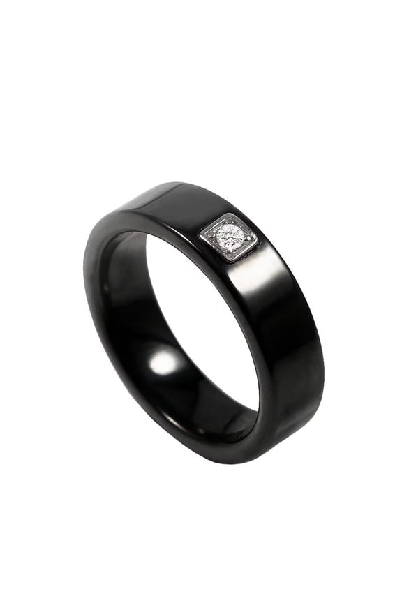 Unisex Ceramic 6mm Personality Simple Dragon Claw Solitaire Crystal Inlay Couple Ring Matching Set Promise Wedding Band Black Size 8