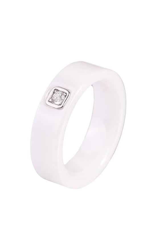 Unisex Ceramic 6mm Personality Simple Dragon Claw Solitaire Crystal Inlay Couple Ring Matching Set Promise Wedding Band White Size 8