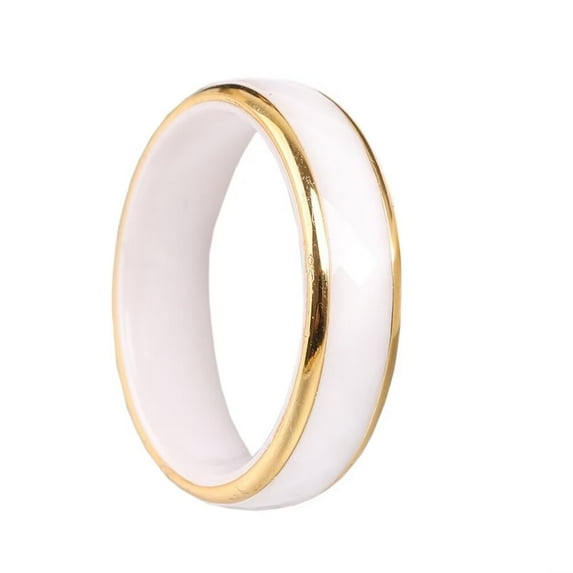 PAMTIER Unisex Ceramic 6mm Personality Simple Multi-Faceted White and Black Rhombic Cut 2 Colors Ring Couple Wedding Band Gold Plated White Size 9