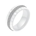 thumbnail image 1 of PAMTIER Unisex Ceramic 8mm Personality Simple Multi-Faceted Rhombic Cut 2 Lines Rows White Crystal Zircon Inlay Ring Wedding Band White Size 9, 1 of 5