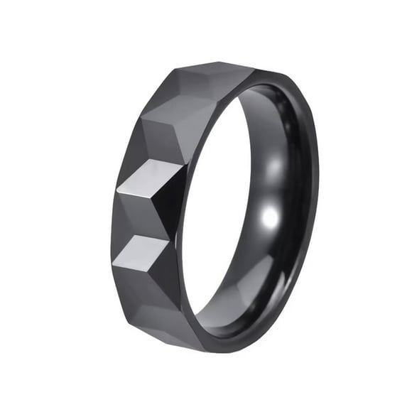 PAMTIER Unisex Ceramic Personality Creative 6mm Arc Surface Multi-Faceted Rhombic Cut Ring Couple Comfort Fit Engagement Wedding Band Black Size 6