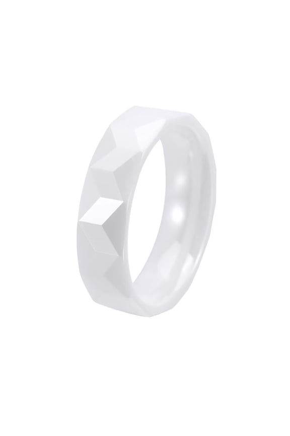 Unisex Ceramic Personality Creative 6mm Arc Surface Multi-Faceted Rhombic Cut Ring Couple Comfort Fit Engagement Wedding Band White Size 8