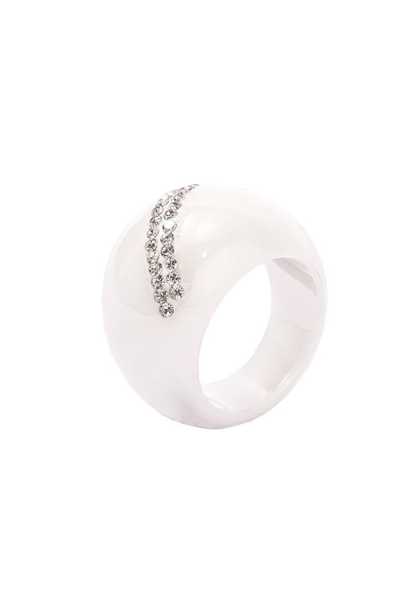 Unisex Ceramic Personality Simple 13mm Domed Chunky Single Row 2 Lines White Cubic Zirconia Inlay Ring Couple Wedding Band White Size 9